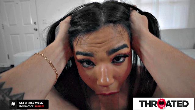 Throated - PETITE LATINA Deepthroats And Gets Sloppy On A Huge Cock