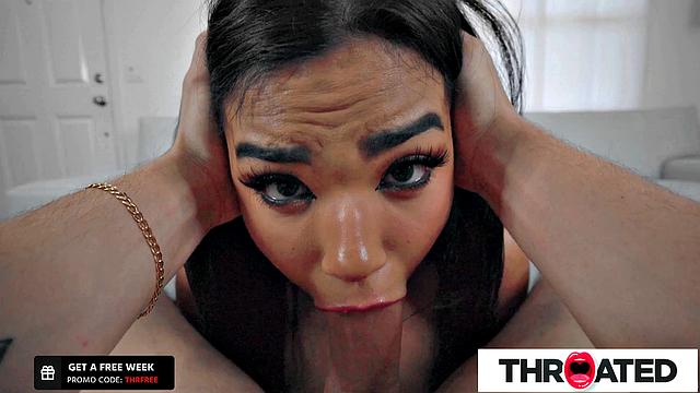 Throated - PETITE LATINA Deepthroats And Gets Sloppy On A Huge Cock