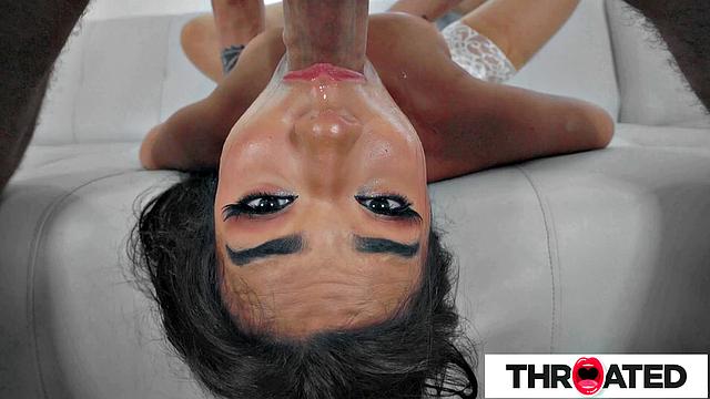 Throated - PETITE LATINA Deepthroats And Gets Sloppy On A Huge Cock