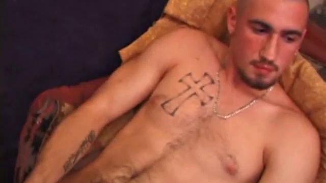 After stripping naked, Donovan grabs lube and starts stroking to a porn video. He gives his cock a serious workout, and edges himself several times, before splattering a nice load of warm cum on his hairy belly.