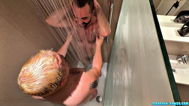 American Tickler Spying on Ticklish Shower in London - Scruffy & Matt
