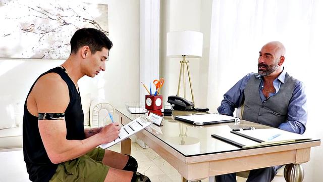 Fisting daddy with tattoos fists stud in military harness