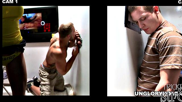 Real gloryhole straight guy fooled into blowjob by gay dude