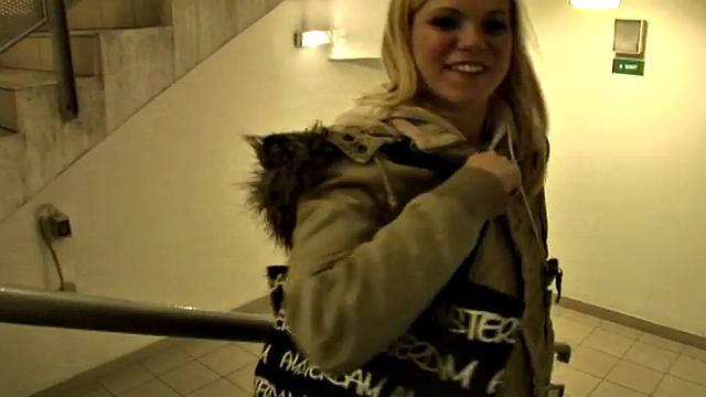 Blonde hottie enjoys deepthroating big black cock in public POV