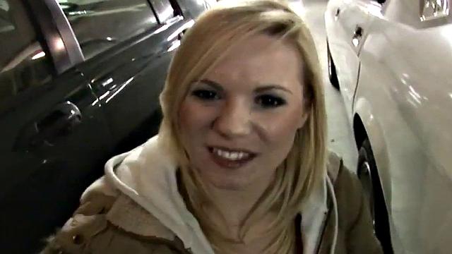 Blonde hottie enjoys deepthroating big black cock in public POV