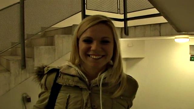 Blonde hottie enjoys deepthroating big black cock in public POV