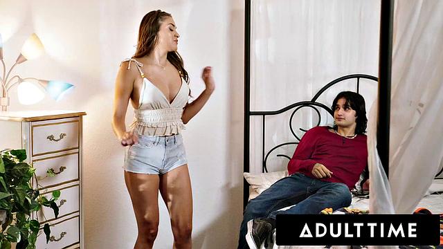 ADULT TIME - Hot Babe Gizelle Blanco Caught Stepbro Fucking Sex Toy! Offers Her Pussy Instead