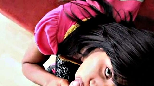 Latina teen with small tits and tattoo takes a hard fucking and a hot ice cream load in her mouth