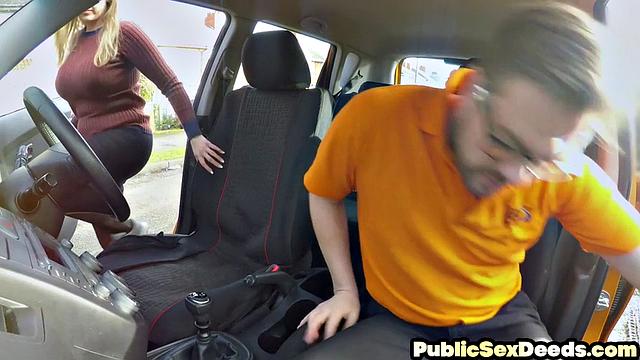 Big-titted learner seduced in car