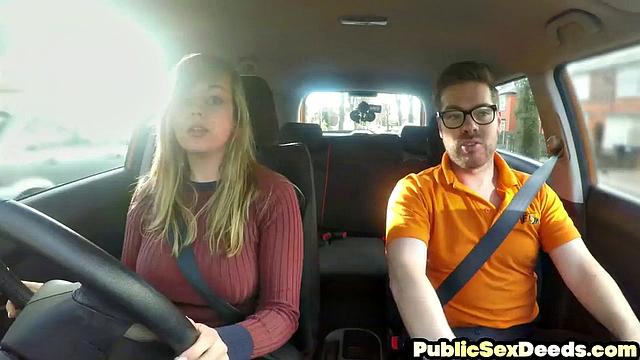 Big-titted learner seduced in car