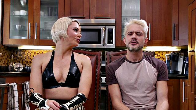 CFNM BDSM femdom latex MILF torments her poor useless sub