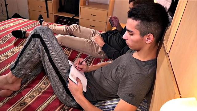 Hanging out on the bed, with Felix, it isn't long before Francis wants to play, and eventually has a stiff cock in his mouth. Francis continues giving Felix head, as the young Latinos strip naked.