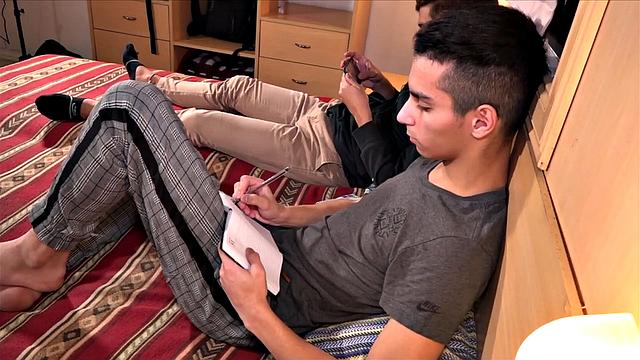 Hanging out on the bed, with Felix, it isn't long before Francis wants to play, and eventually has a stiff cock in his mouth. Francis continues giving Felix head, as the young Latinos strip naked.