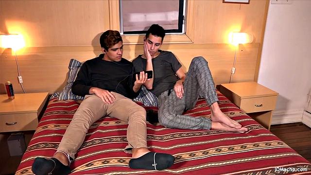 Hanging out on the bed, with Felix, it isn't long before Francis wants to play, and eventually has a stiff cock in his mouth. Francis continues giving Felix head, as the young Latinos strip naked.