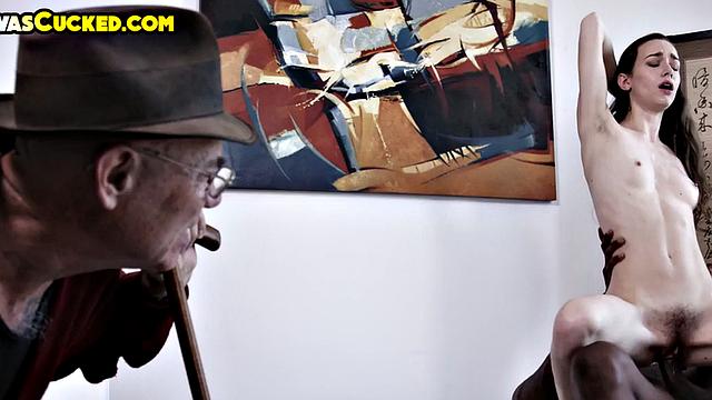 Petite wife pussybanged by BBC in front of old hubby