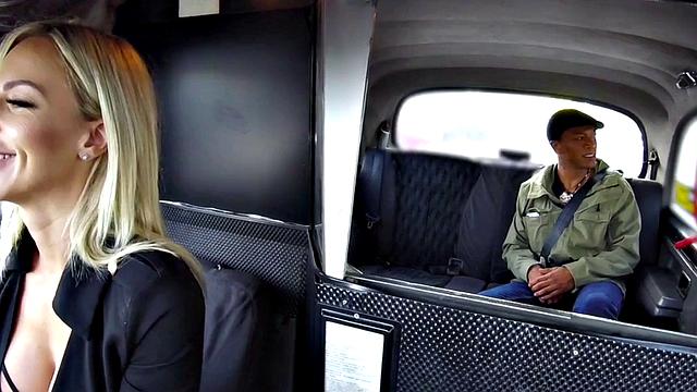 Pussyeaten busty cabbie pounded by black guy on backseat