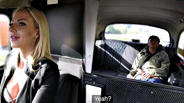 Pussyeaten busty cabbie pounded by black guy on backseat