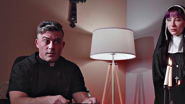 Submissive student sucks priests cock in dormitory