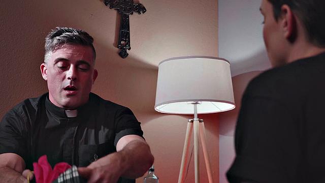 Submissive student sucks priests cock in dormitory