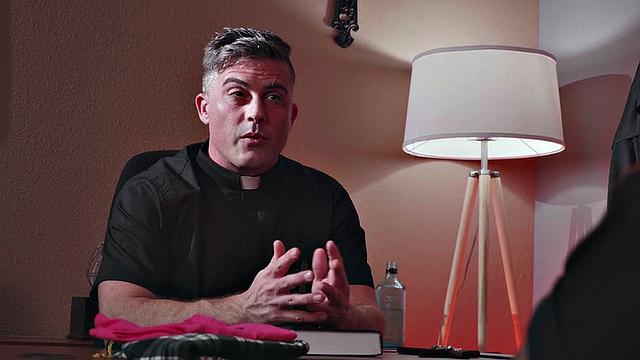 Submissive student sucks priests cock in dormitory