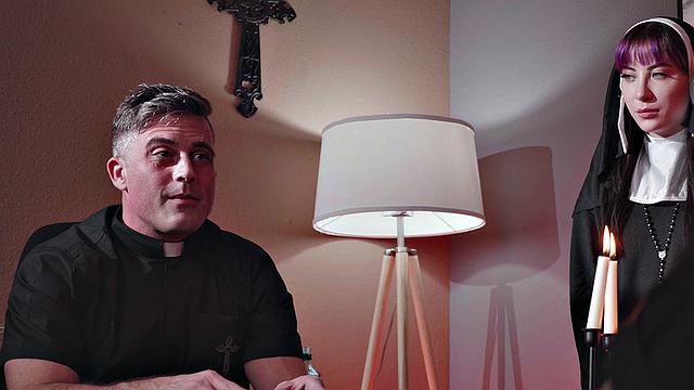 Submissive student sucks priests cock in dormitory