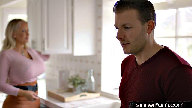 Busty MILF cockriding stepson