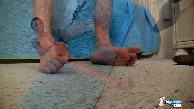Wiley strokes his cock and shoots a hot load all over his bare feet