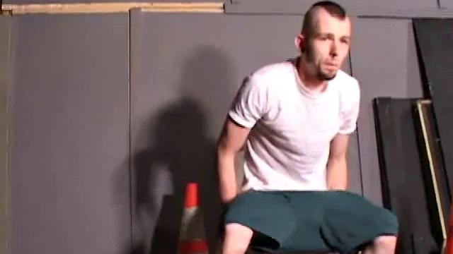 Nick Stevens with facial hair and piercings strokes cock to porn, keeps the t-shirt on