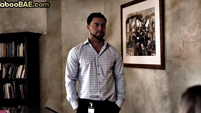 Taboo tattooed babe fucked by stepcousin in office