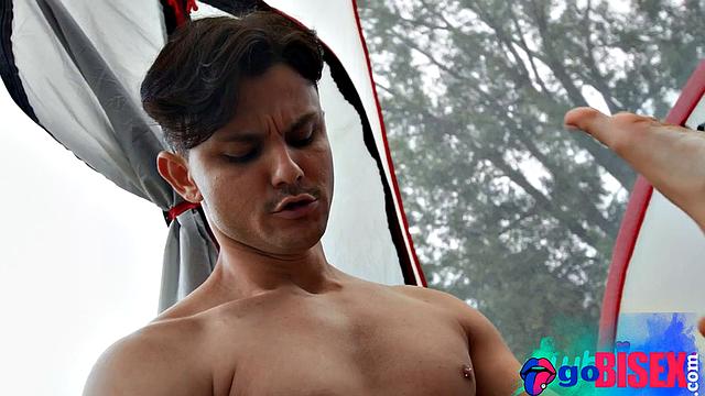 Cute inked babe pounded in bi 3some