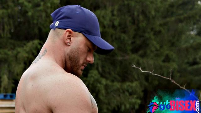 Cute inked babe pounded in bi 3some