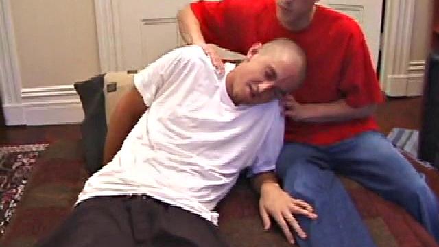 Kyle walks in on straight boy Rod, who has apparently relaxed with his porn video still blasting on the TV. When asked if he'd like a massage, Rod offers no resistance and Kyle begins gently working his torso.