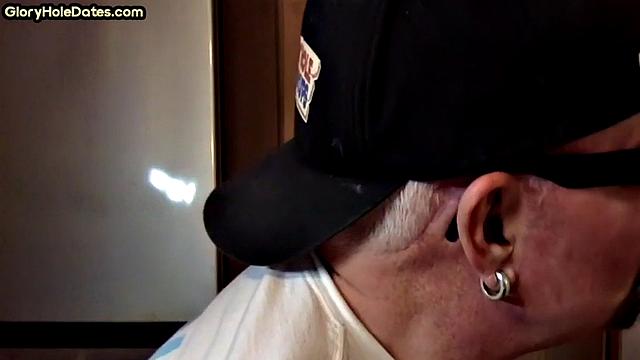 POV mature man sucks cock in closeup gloryhole blowjob