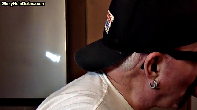 POV mature man sucks cock in closeup gloryhole blowjob