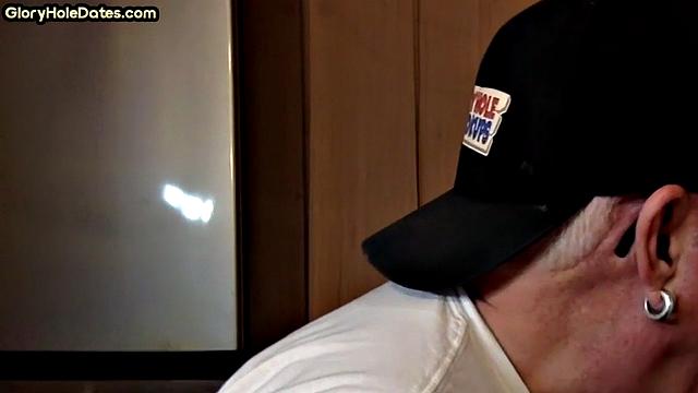 POV mature man sucks cock in closeup gloryhole blowjob