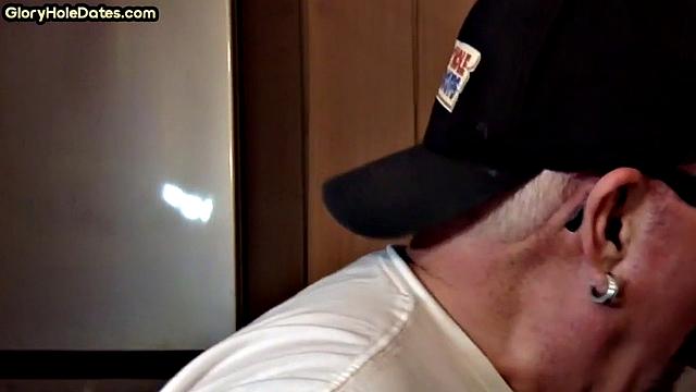POV mature man sucks cock in closeup gloryhole blowjob