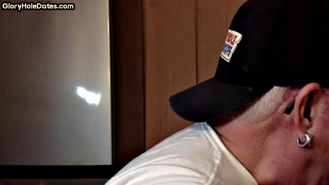 POV mature man sucks cock in closeup gloryhole blowjob