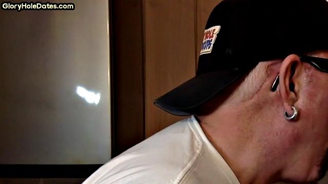 POV mature man sucks cock in closeup gloryhole blowjob