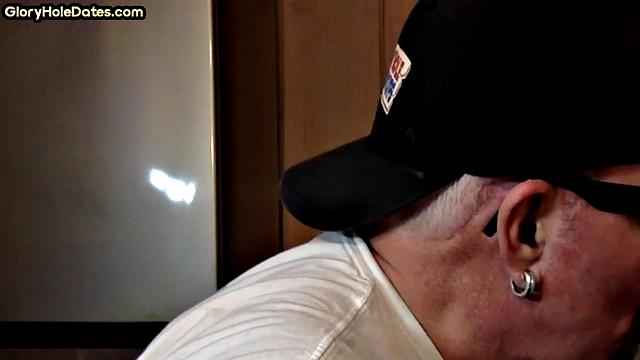 POV mature man sucks cock in closeup gloryhole blowjob