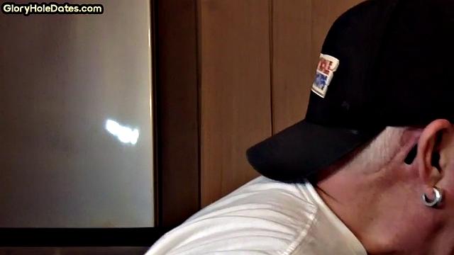 POV mature man sucks cock in closeup gloryhole blowjob
