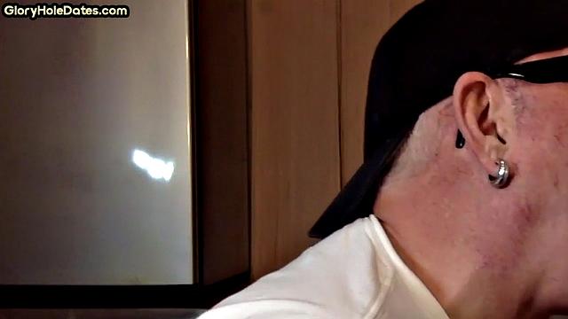 POV mature man sucks cock in closeup gloryhole blowjob