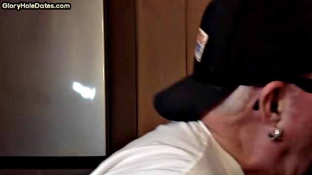 POV mature man sucks cock in closeup gloryhole blowjob