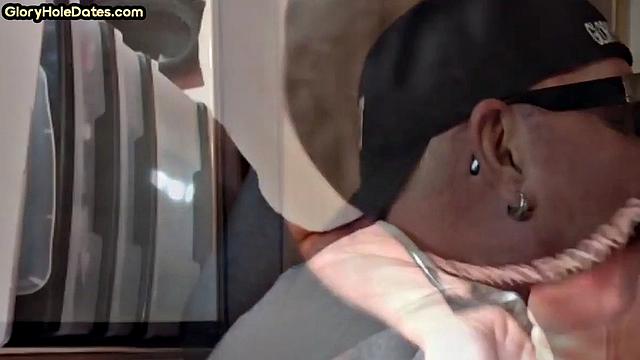 POV mature man sucks cock in closeup gloryhole blowjob