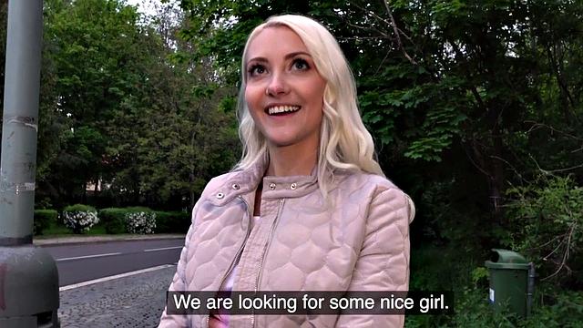 Blonde 25yo cutie gives blowjob to his huge dick in public