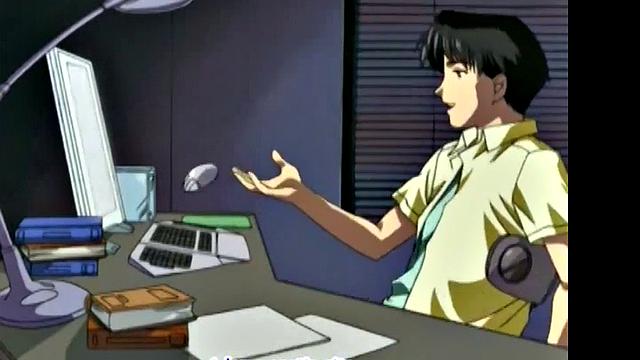 аниме-нимфа с большими сиськами разносит офис, дрочит и стонет