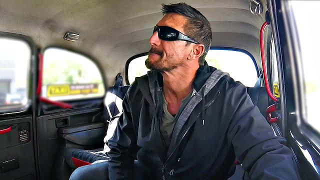 Tommy Gunn, the legend, deepthroats and fucks in reverse cowgirl taxi