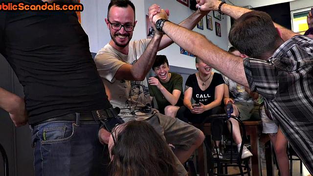 Real public sub throatfucked after getting spanked