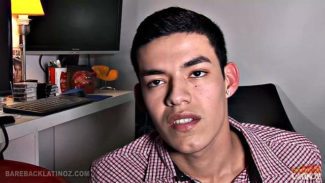 Our featured solo boy of the week is Evan, a very cute Latin twink, who has parked his little ass in a chair to stroke one out for us. First he pushes his underwear down just enough to gain access and in no time he's sporting a boner.