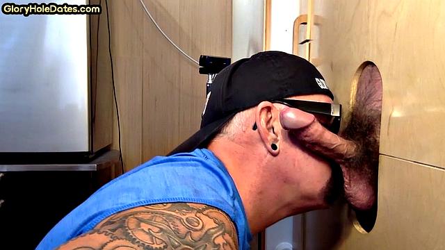 Real gloryhole DILF sucks cock till cum in mouth