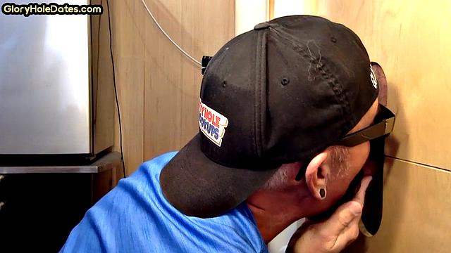 Real gloryhole DILF sucks cock till cum in mouth